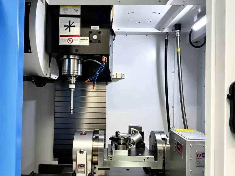 4‑axis CNC‑machining‑center equipped with dual rotary‑axis unit for high‑precision machining of aluminum cast‑parts.webp